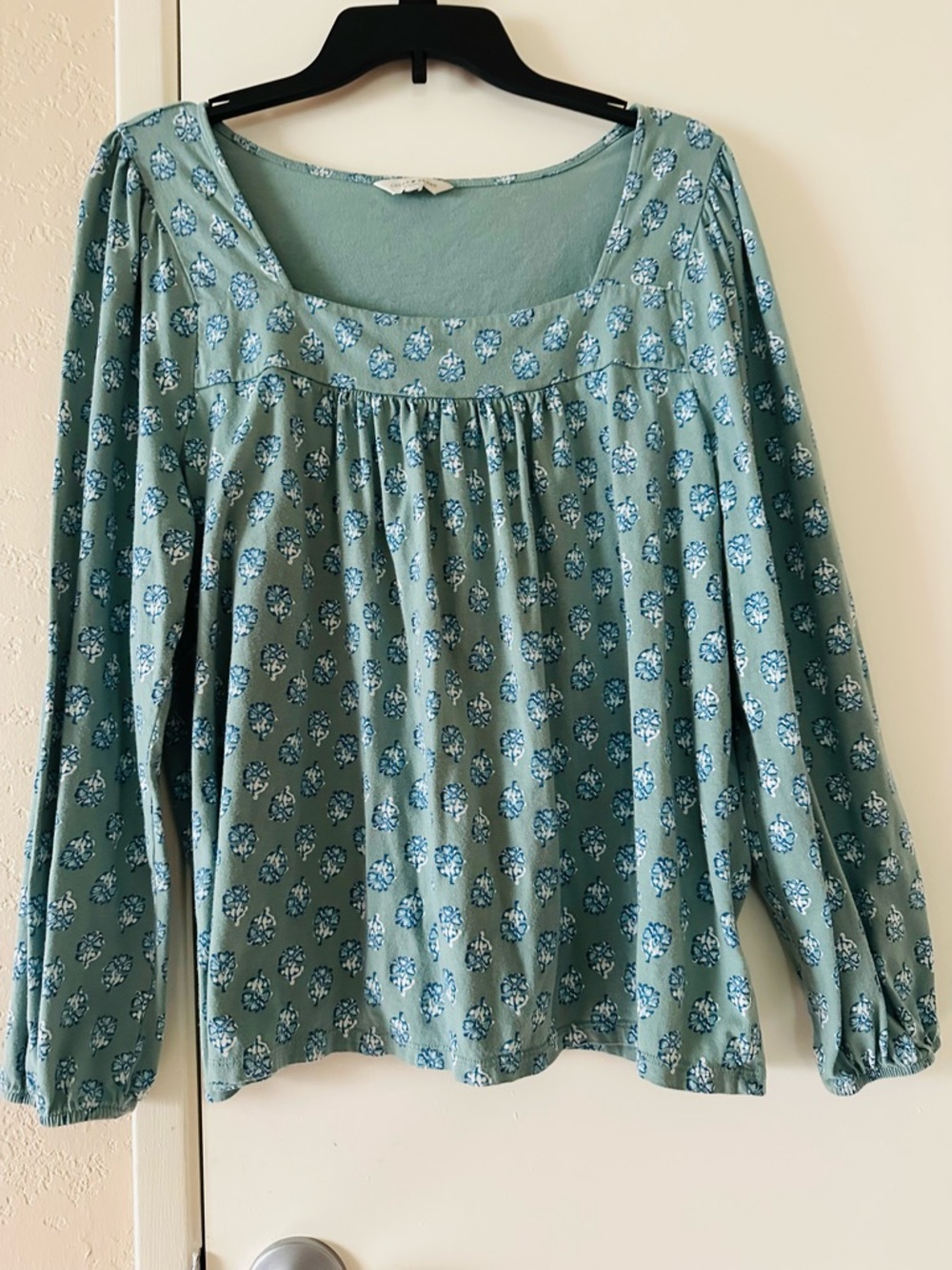 Lucky Brand Peasant Blouse, XL Sage Green Floral Long-Sleeve
